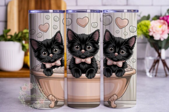 Cute Black Kittens in Tub Tumbler Wrap Design Review