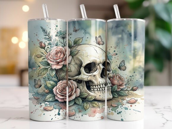 Gothic Skull Roses Butterfly Tumbler PNG Review
