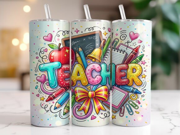 Review: Colorful Teacher Doodle Skinny Tumbler Design