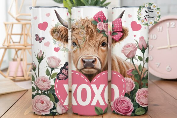 Review: Highland Cow Valentines Floral Tumbler Design