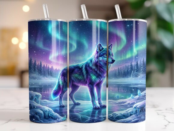 Review: Northern Lights Wolf Skinny Tumbler PNG for Embroidery