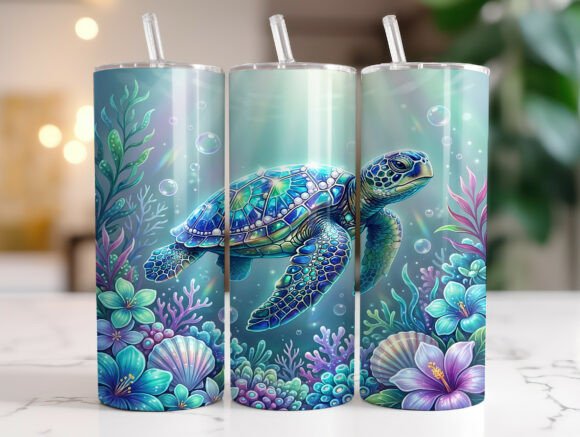 Sea Turtle Coral Reef Floral Tumbler PNG Review