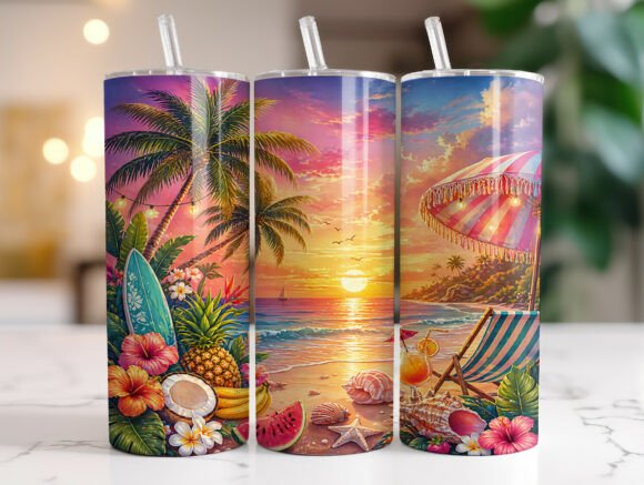 Tropical Beach Sunset Palm Tree Tumbler Design Review