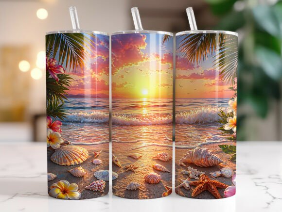 Tropical Beach Sunset Seashells Tumbler Review